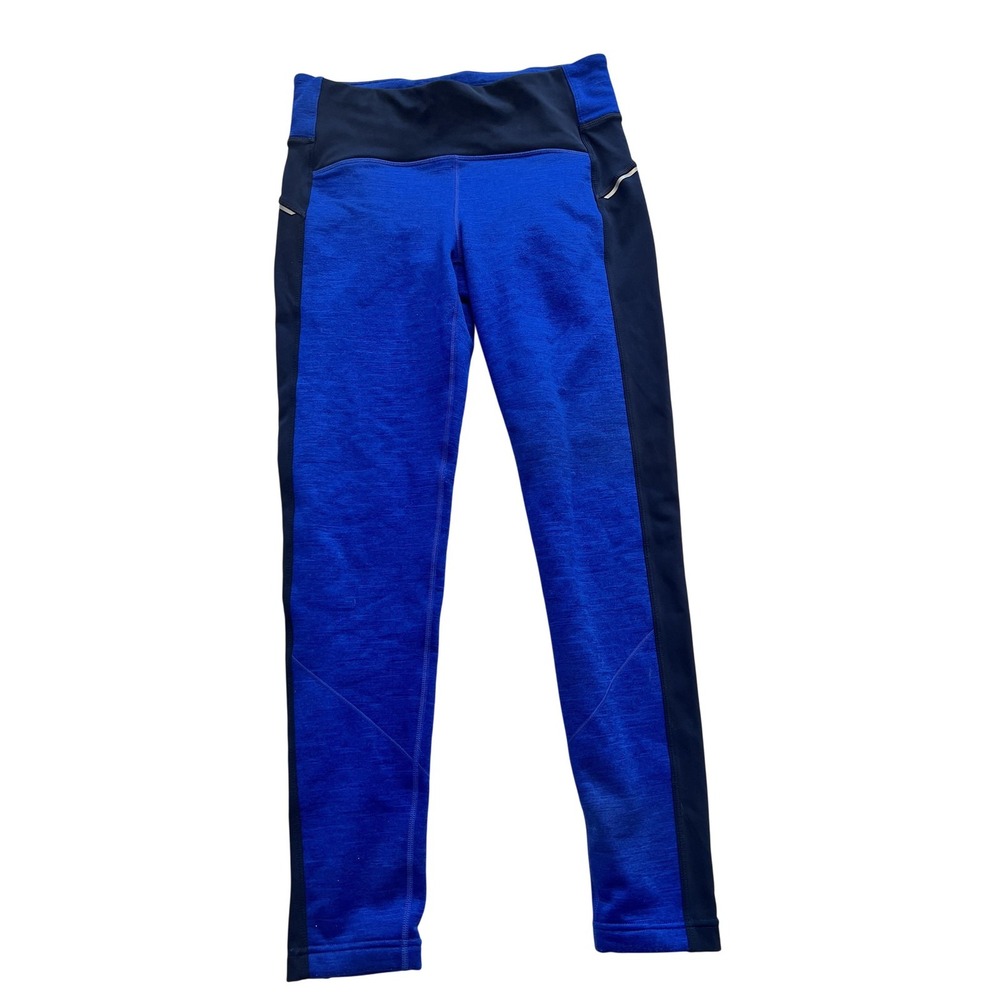 Athleta Pants Womens Medium Blue Black Leggings Back Zip Pocket Reflective